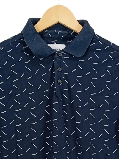 District Herren Poloshirt Casual Blau M Grafisch Kurzarm