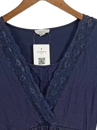 Seraphine Stillnachthemd Damen Gr. XS/34 Blau Spitze V-Ausschnitt