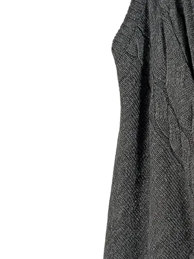 MOGUL Damen Poncho Strickweste Fransen Zopfmuster Boho Grau S