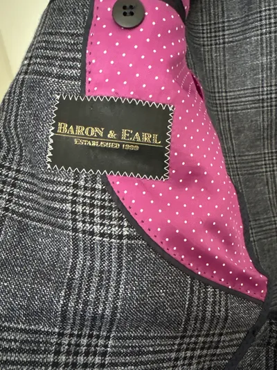 Baron & Earl Herren Sakko Gr. 50/L Grau Kariert Klassisch Elegant