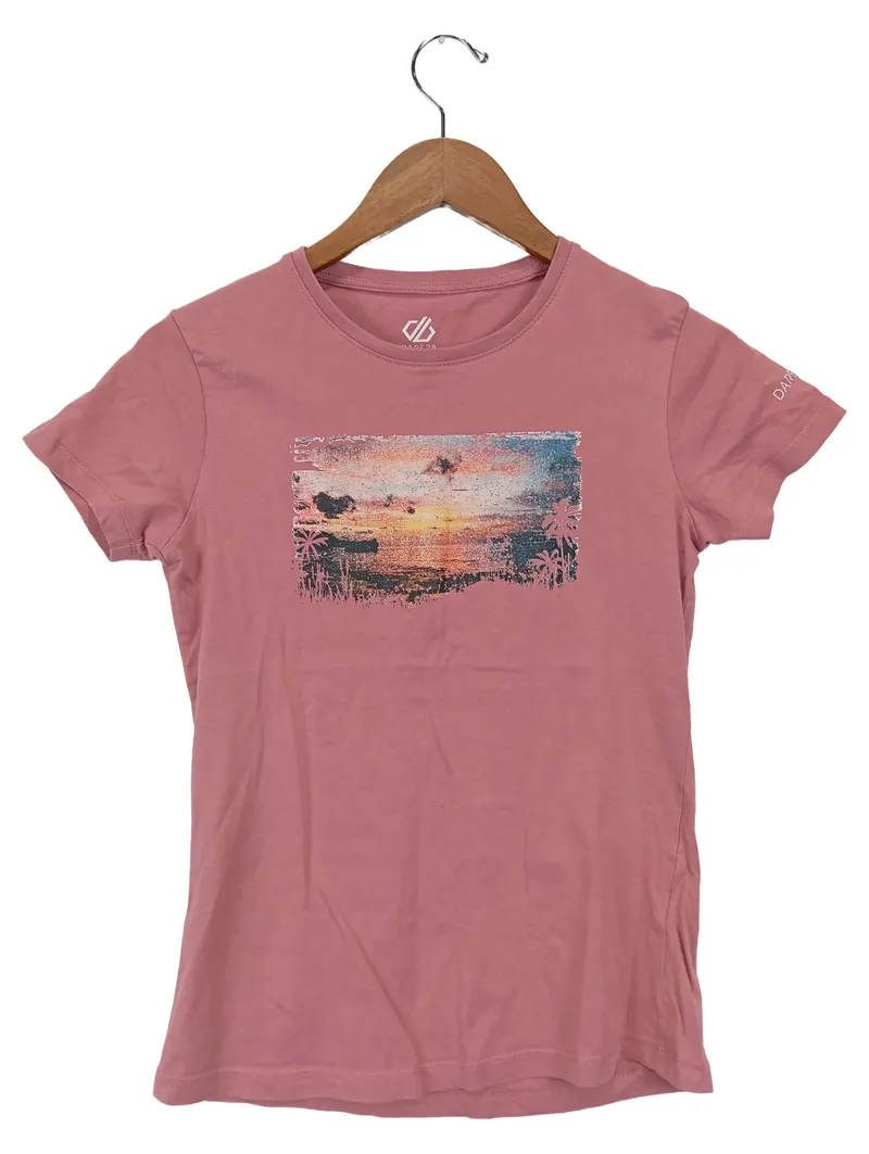 Dare 2b Damen Sport Shirt Rosa Gr. 34/XS Palmen-Sonnenuntergang-Print 1