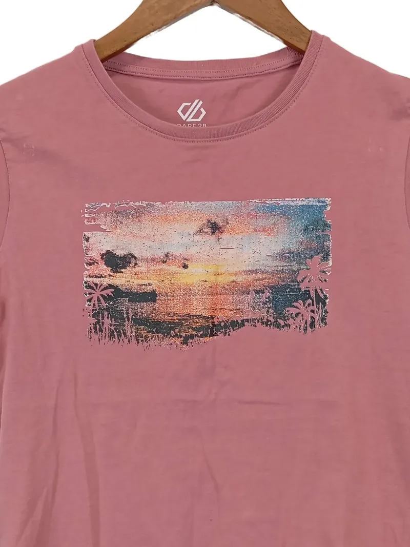 Dare 2b Damen Sport Shirt Rosa Gr. 34/XS Palmen-Sonnenuntergang-Print 2