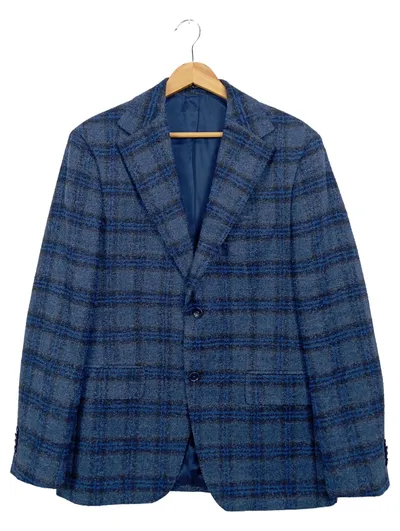 BAGOZZA Herren Sakko Jacke Gr. 52/XL Blau Kariert Elegant Business