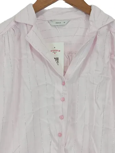 Pigalle Damen Bluse Kurzarm Rosa Einheitsgröße Casual mit Bindeband