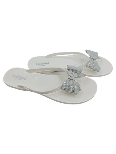 Baldinini Zehentrenner Gr. 38 Damen Weiß Schleife Strass Sandalen