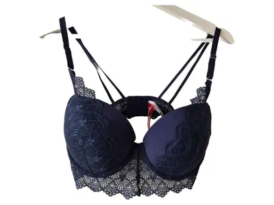 s.Oliver Damen BH Push-Up Spitze Dunkelblau Gr. 80C NEU mit Etikett