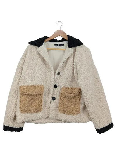 Daisy Street Teddy Jacke Damen XS Beige Fleece Kurzjacke Knöpfe