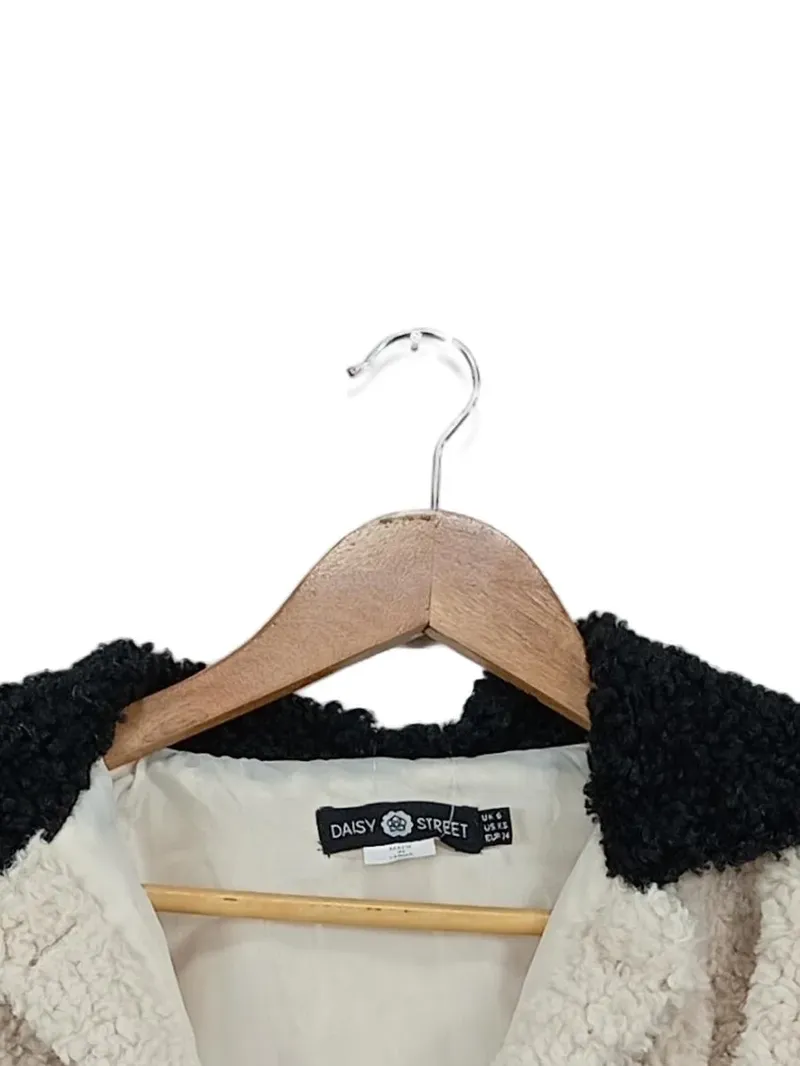 Daisy Street Teddy Jacke Damen XS Beige Fleece Kurzjacke Knöpfe 3
