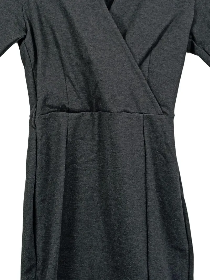 Betabrand Damen Wickelkleid Businesskleid Grau Gr. 32/XXS Elegant 3