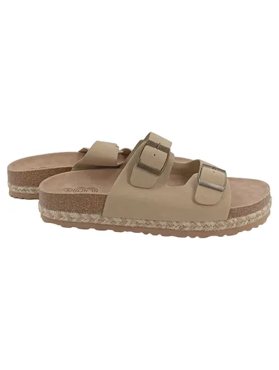Bosanova Damen Pantoletten Gr. 41 Beige Kork Espadrille Sandalen