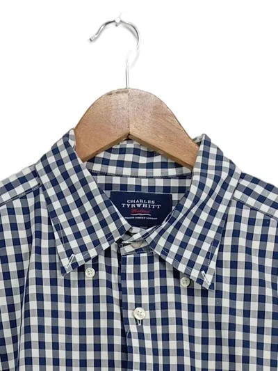 Charles Tyrwhitt Herren Business Hemd kariert Blau Gr. 50;L Langarm