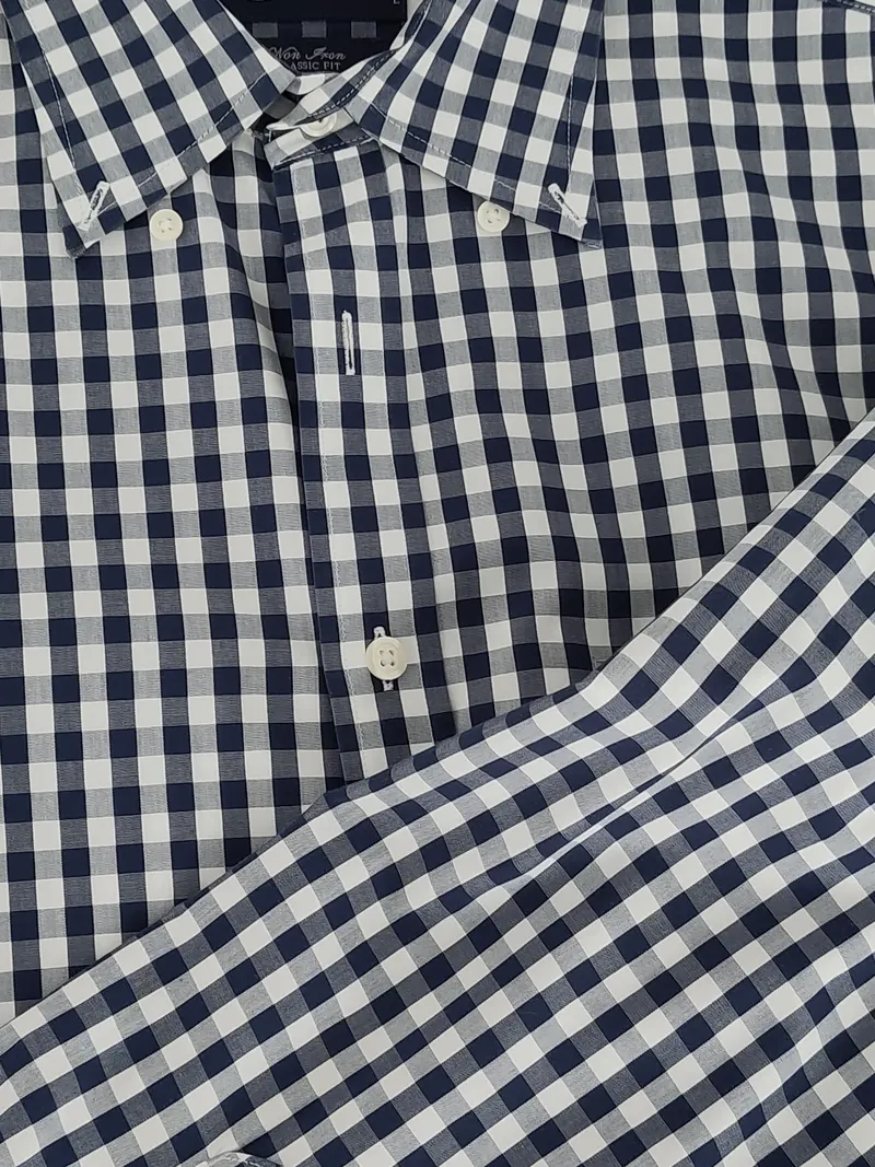 Charles Tyrwhitt Herren Business Hemd kariert Blau Gr. 50;L Langarm 3