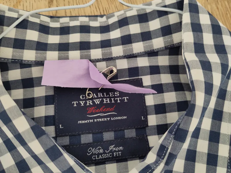 Charles Tyrwhitt Herren Business Hemd kariert Blau Gr. 50;L Langarm 4