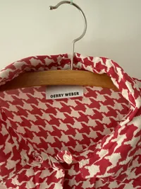 Gerry Weber Damen Bluse Pepita Muster Rot Weiß Langarm Gr. 46 3