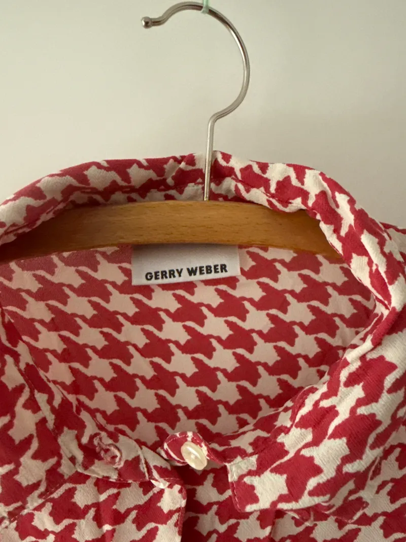 Gerry Weber Damen Bluse Pepita Muster Rot Weiß Langarm Gr. 46 3