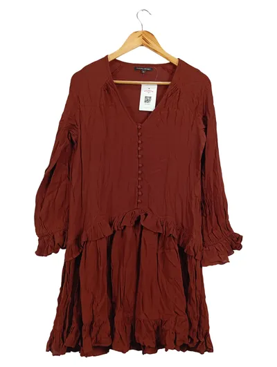 Farina Opoku Damen Freizeitkleid M Braun mit Knöpfen & Rüschen