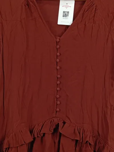 Farina Opoku Damen Freizeitkleid M Braun mit Knöpfen & Rüschen