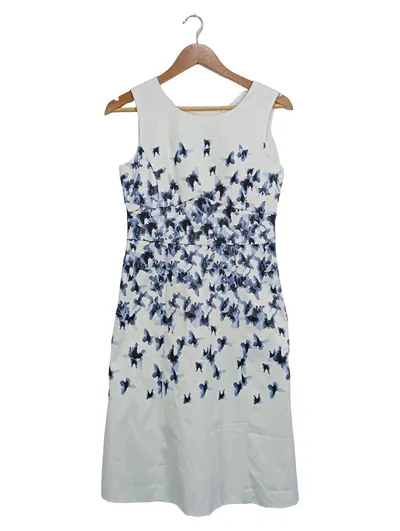 Alba Moda Damen Kleid Gr. 34 XS Weiß Blau Schmetterling Festlich