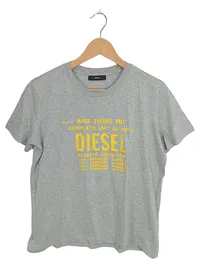 Diesel Herren T-Shirt Grau Gr. XL Logo Print Baumwolle Casual 1