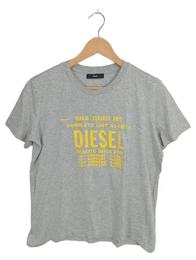 Diesel Herren T-Shirt Grau Gr. XL Logo Print Baumwolle Casual