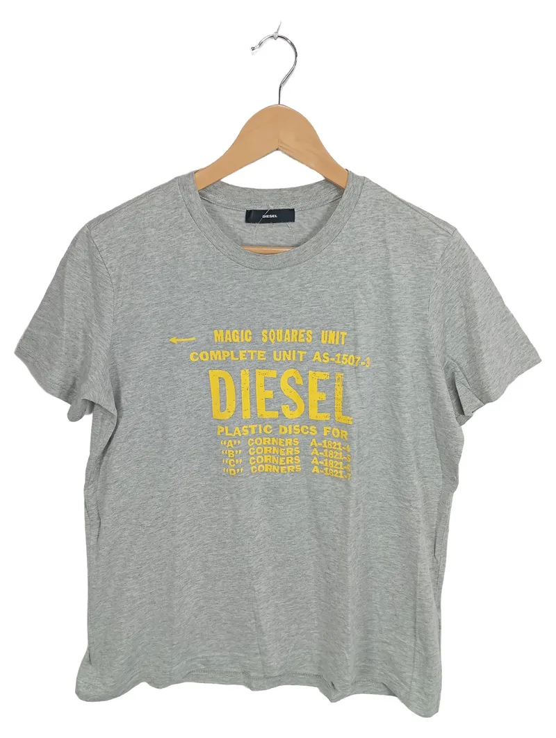 Diesel Herren T-Shirt Grau Gr. XL Logo Print Baumwolle Casual 1