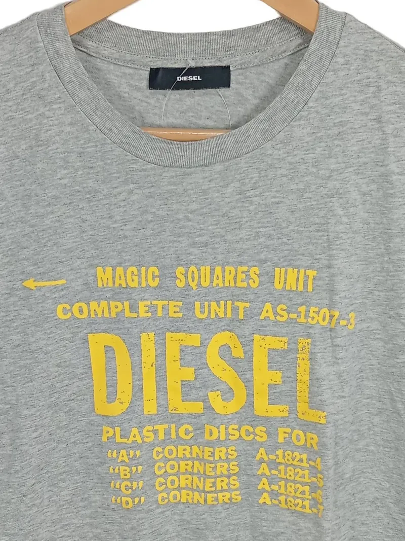 Diesel Herren T-Shirt Grau Gr. XL Logo Print Baumwolle Casual 3