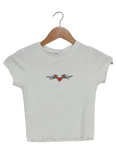 Subdued Damen T-Shirt Rose Print Weiß Gr. 36/S Casual Rippstrick