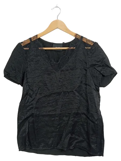 Object Damen Bluse Elegant Spitze Kurzarm Schwarz Gr. 34 XS