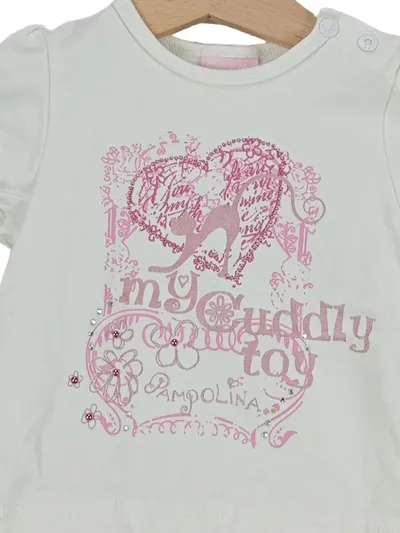 Pampolina Mädchen T-Shirt Gr. 128 Mehrfarbig Kurzarm Schriftzug Strass