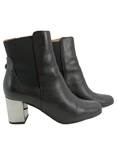 GUESS Damen Stiefeletten Schwarz Gr. 38 Modern Leder Metallic Absatz