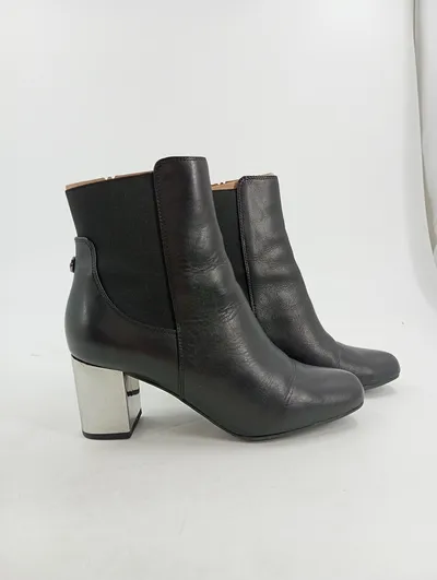GUESS Damen Stiefeletten Schwarz Gr. 38 Modern Leder Metallic Absatz
