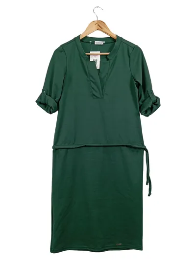 numoco Damen Freizeitkleid Gr. 38/M Grün Casual Rollärmel Bindegürtel