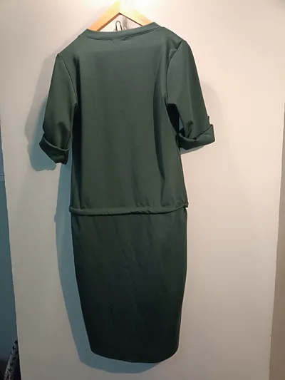 numoco Damen Freizeitkleid Gr. 38/M Grün Casual Rollärmel Bindegürtel
