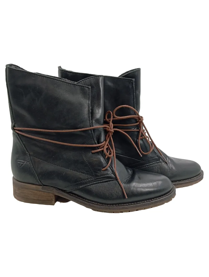 Tamaris Damen Stiefeletten Schnürstiefel Leder Schwarz Gr. 40 1
