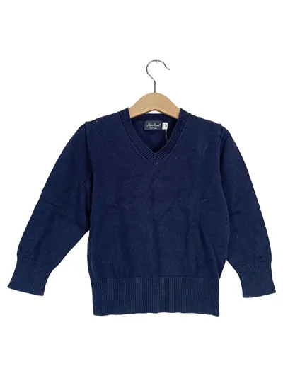 Max Kruse Kinder Pullover Gr. 104 Blau Basic Baumwolle V-Ausschnitt