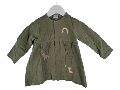 LITTLE Mädchen Cordkleid Gr. 80 Einhorn Regenbogen Oliv Stickerei