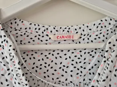 Camaïeu Damen Bluse Gr. 42/XL Mehrfarbig Grafisch Casual Viskose Kurzarm