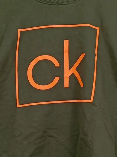 Calvin Klein Herren Sweatshirt Pullover Logo Print Oliv L Baumwolle Freizeit
