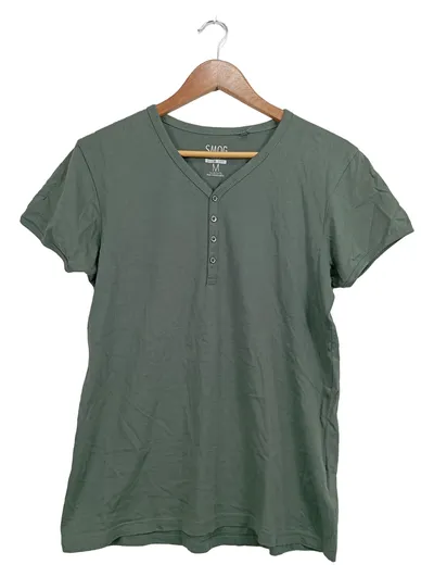 SMOG Henley Shirt Herren M Oliv Casual Kurzarm T-Shirt
