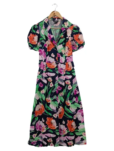 DKNY Damen Blusenkleid Blumenmuster Gr. 36 Baumwolle Midikleid