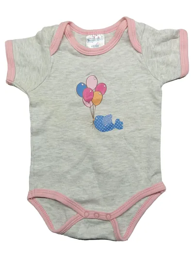 Beauty Baby Body Gr. 62/68 Grau Wal Ballons Kurzarm Baumwolle