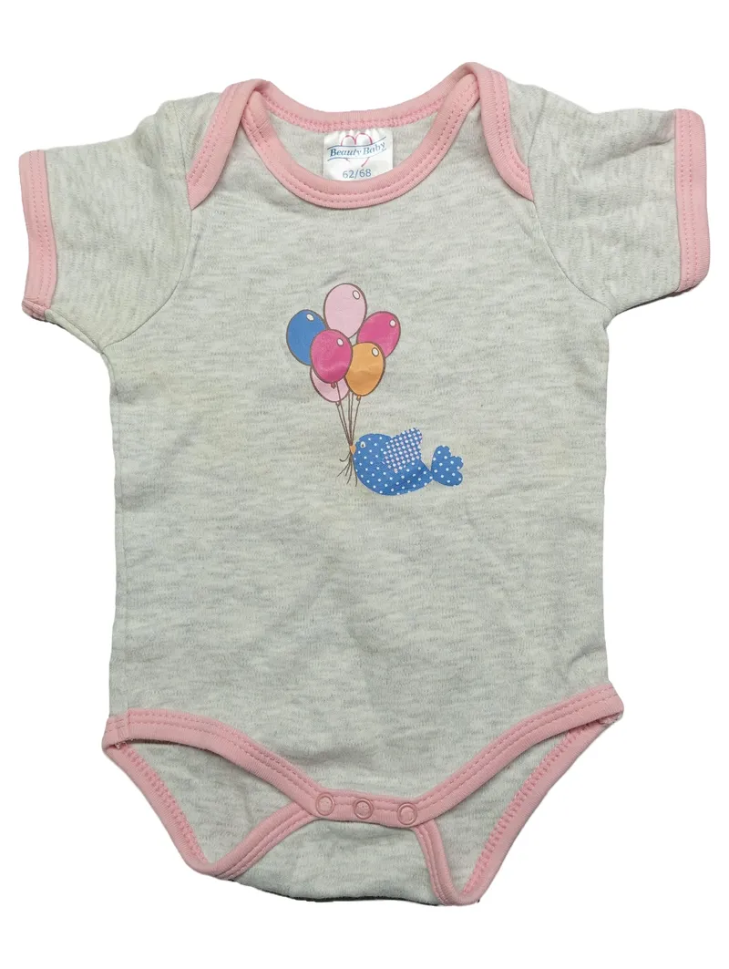 Beauty Baby Body Gr. 62/68 Grau Wal Ballons Kurzarm Baumwolle 1