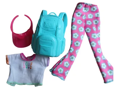 Barbie Puppenkleidung Set: Shirt, Hose, Rucksack, Accessoire Mehrfarbig