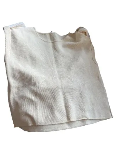 ZARA Damen Pullunder Top Gr. L Beige Viskose Ärmellos Minimalistisch