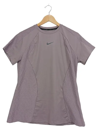 Nike Damen Sport Shirt Gr. XL Grau Kurzarm Polyester Laufshirt