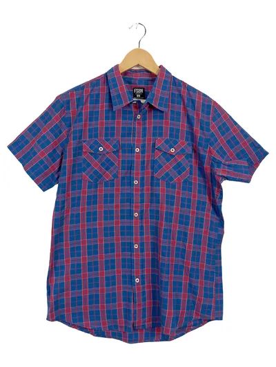 FSBN Herren Freizeithemd Kariert Kurzarm XL Casual Blau Rot