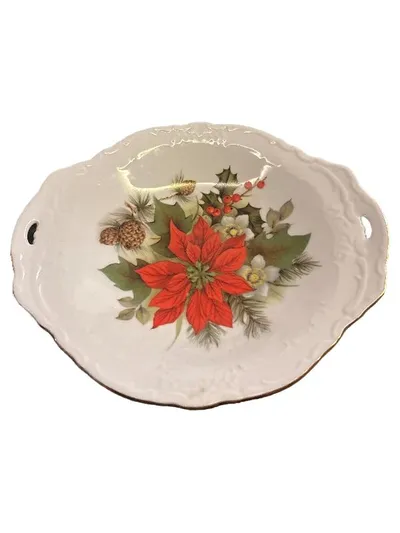 Reichenbach Porzellan Servierplatte Weihnachtsdekor Florales Muster Weiß 18x20cm