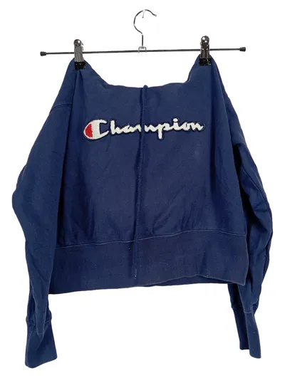 Champion Damen Hoodie Kapuzenpullover Blau Logo Gr. XS Sportlich
