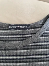 Brandy Melville Damen T-Shirt Grau Gestreift Rippstrick Gr. XS 3