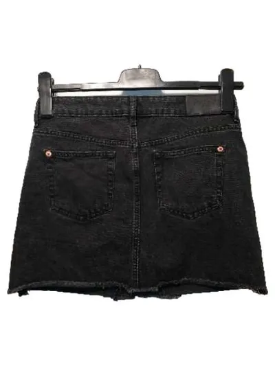 Mango Jeansrock Damen Minirock Grau Baumwolle Gr. S/36 Fransen Freizeit
